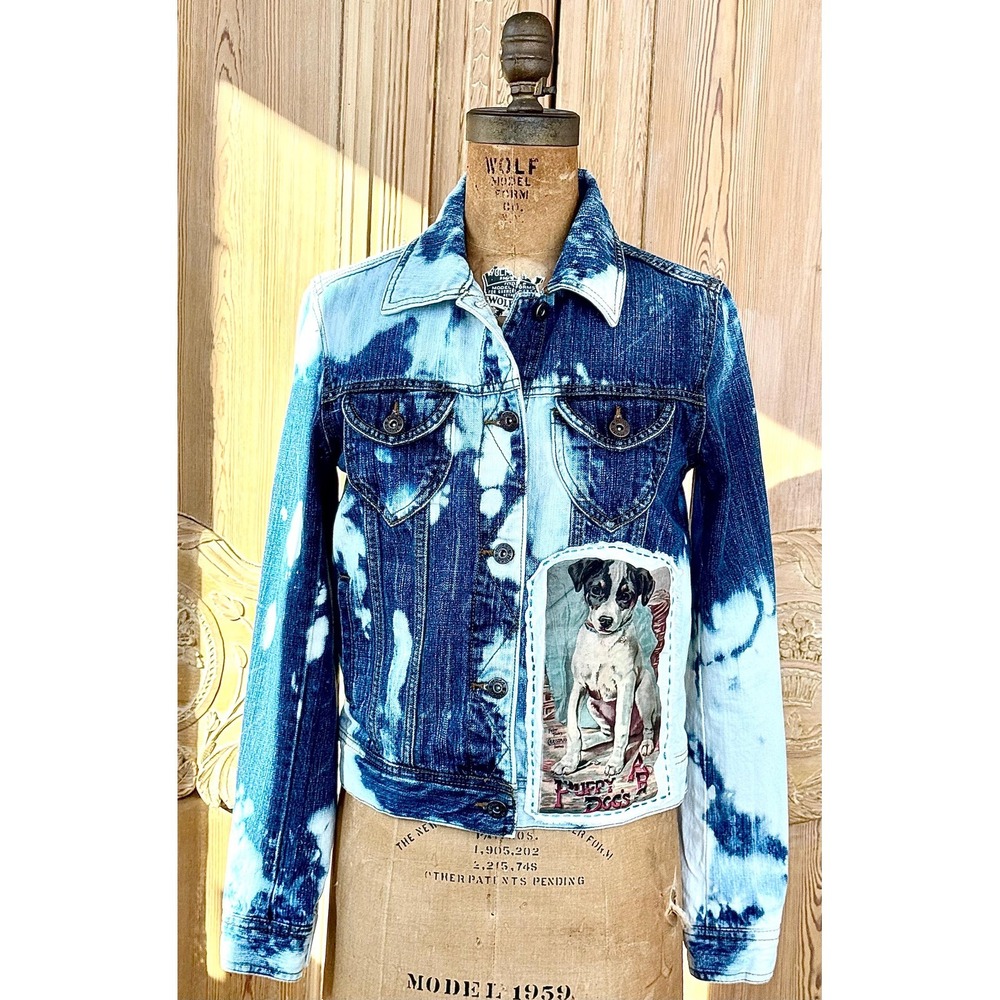 Puppy Love patch & embroidered Jean Jacket MUDD brand size S cottagecore style - Picture 3 of 12